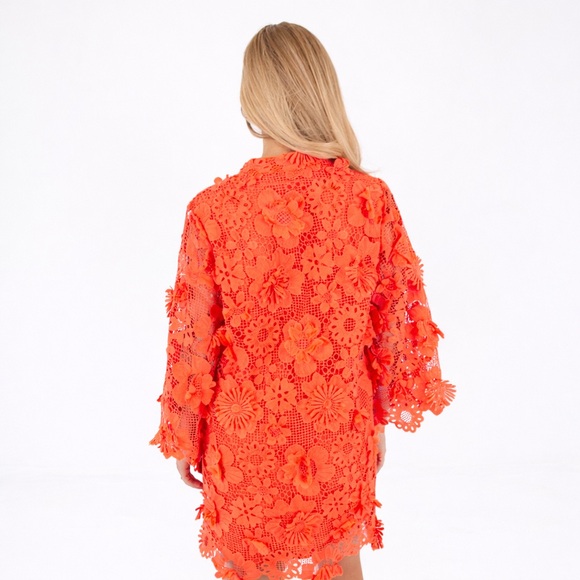 J. Marie Seraphina Coral Lace Dress Floral Appliqué Size M - Picture 2 of 4